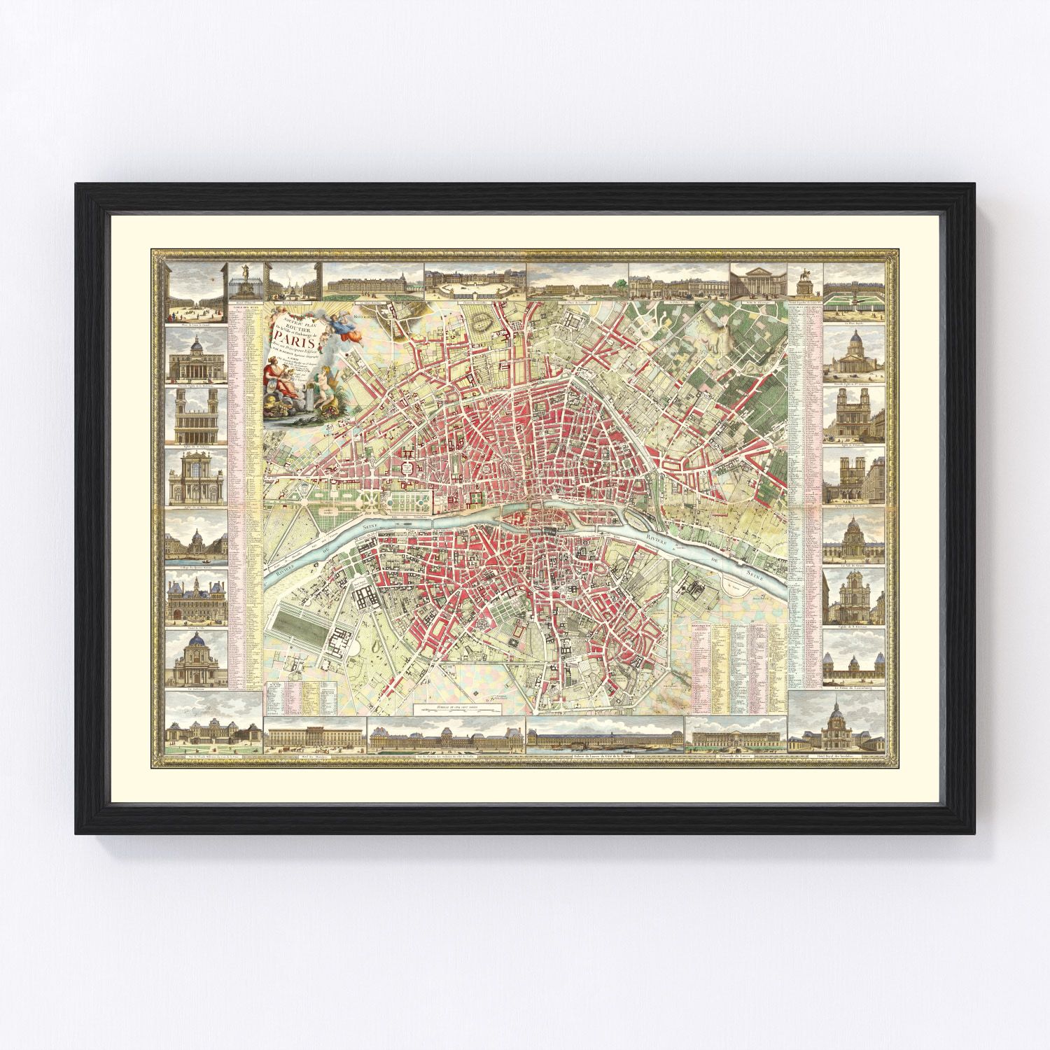 vintage map of Paris, France, 1784