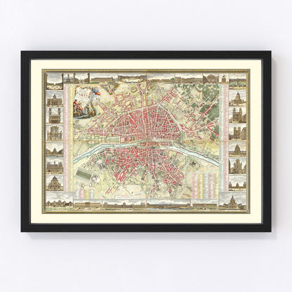 vintage map of Paris, France, 1784