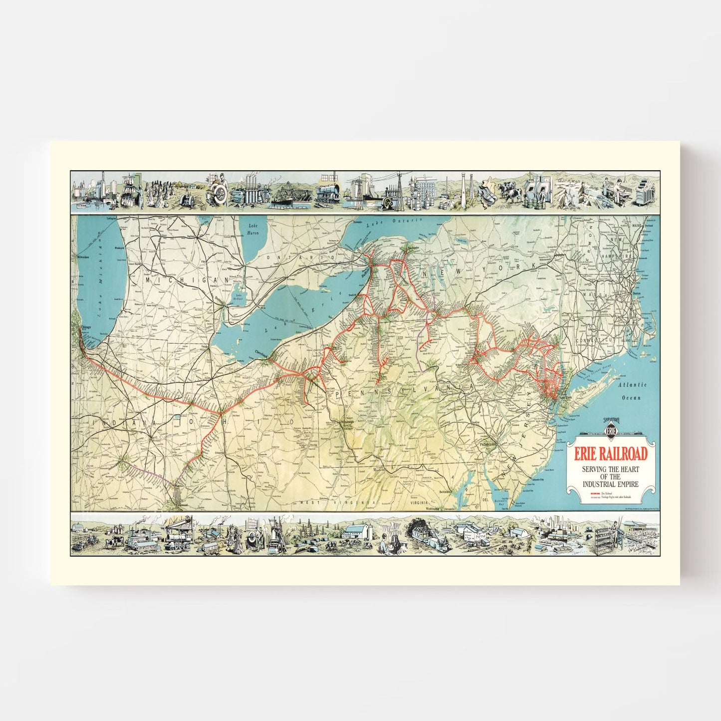 Vintage Erie Railroad Map, 1927