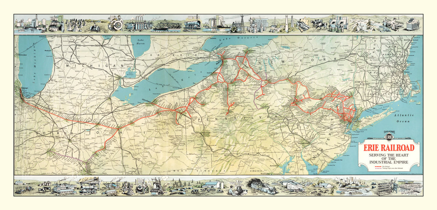 Vintage Erie Railroad Map, 1927