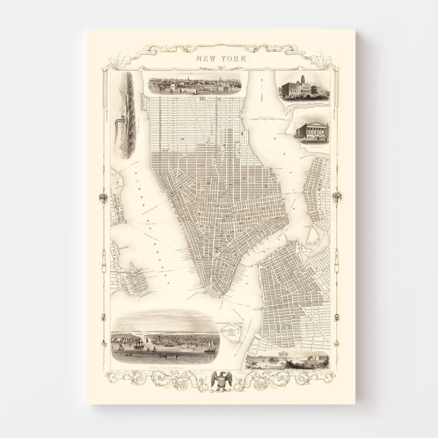 Vintage Map of New York City, New York, 1851