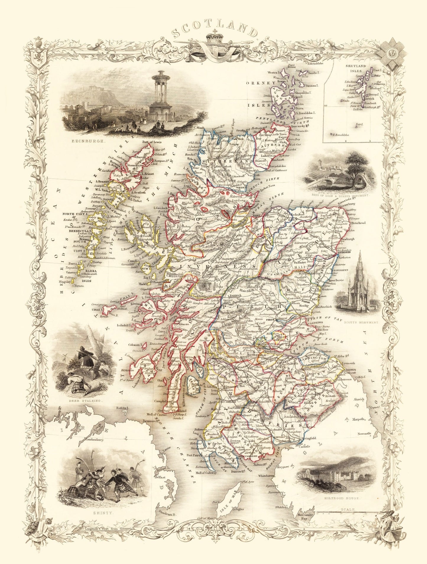 Vintage Map of Scotland, 1851