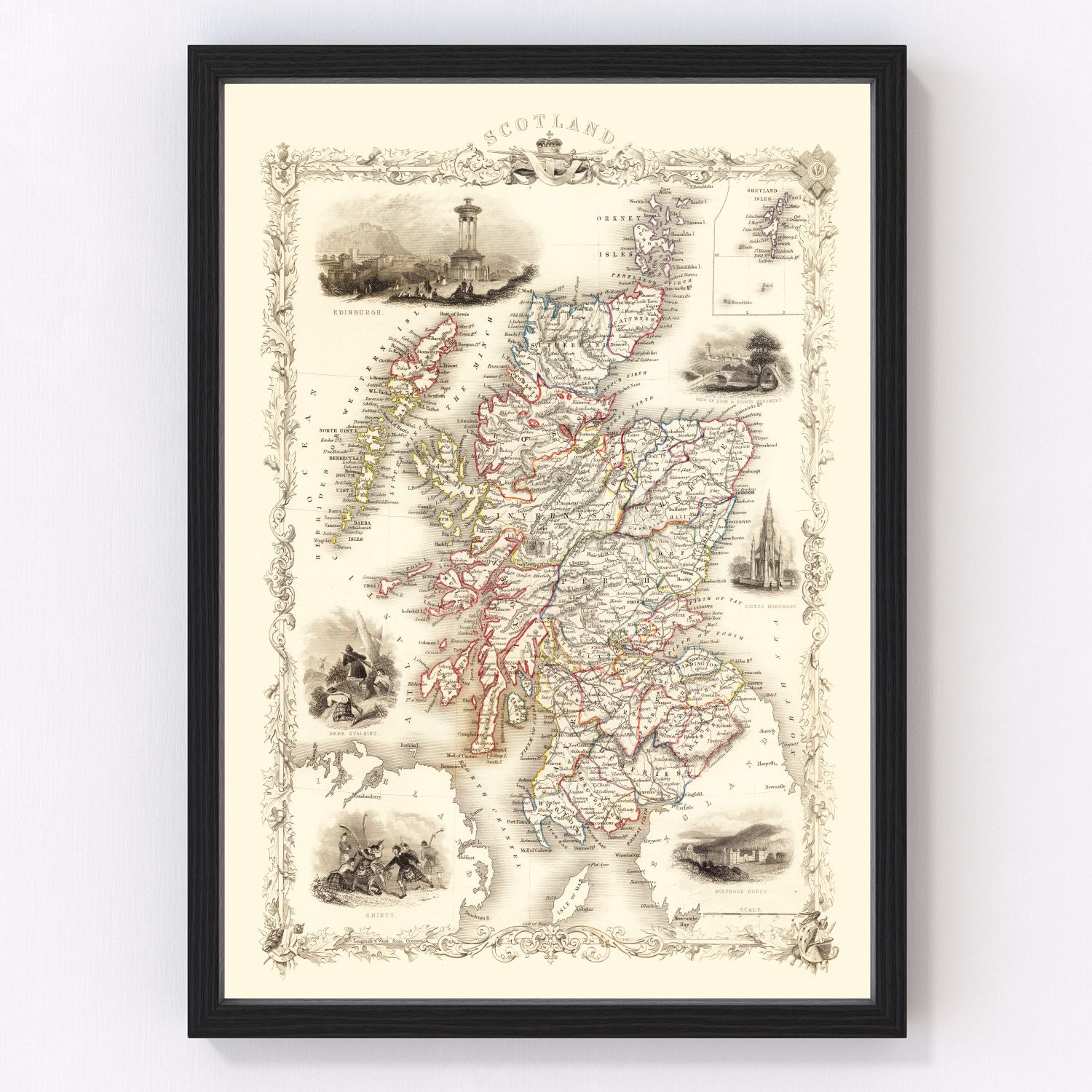 vintage map of Scotland, 1851