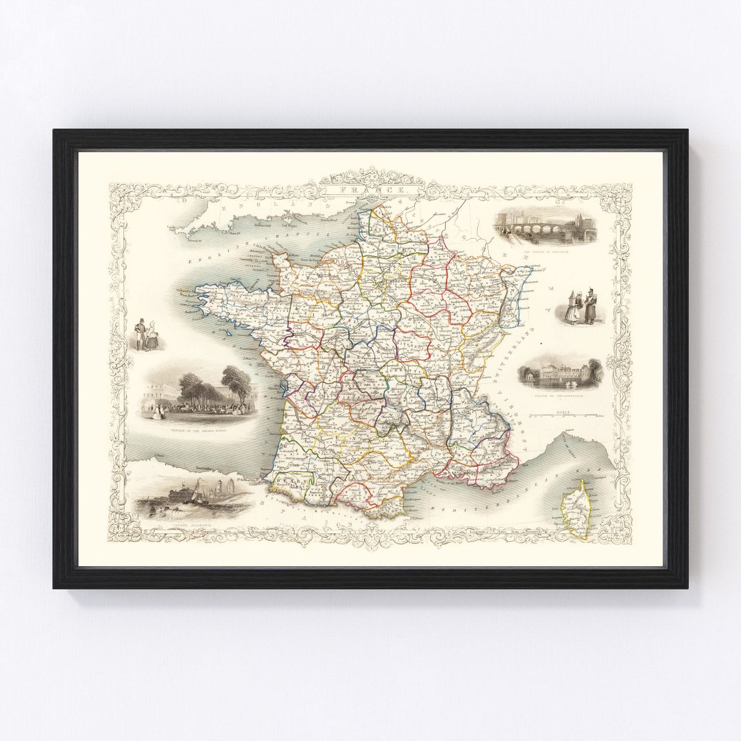 vintage map of France, 1851