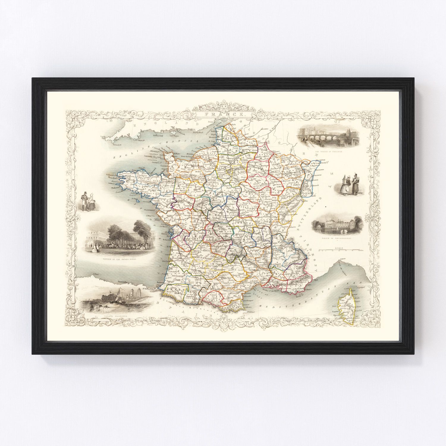 vintage map of France, 1851