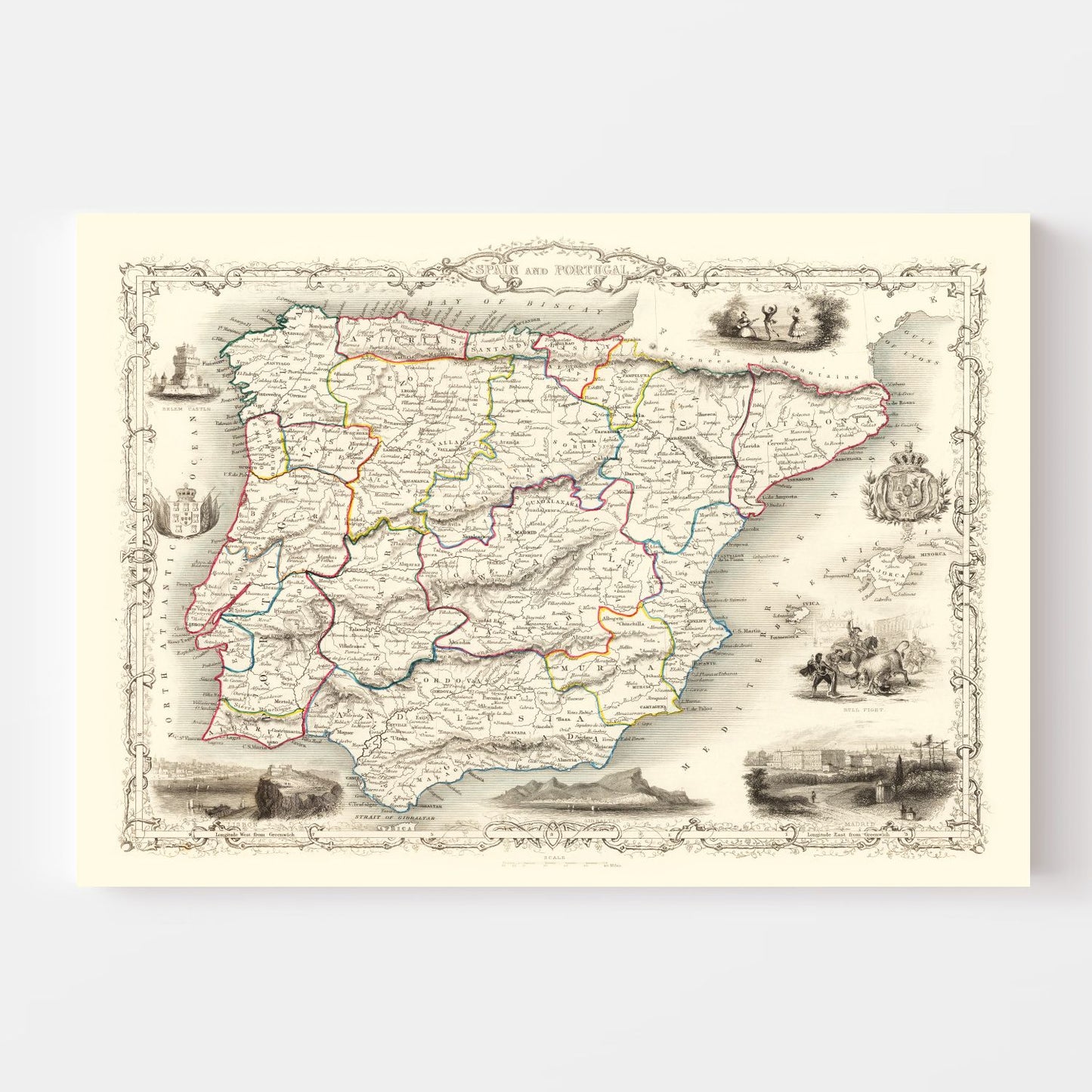 Vintage Map of Portugal & Spain, 1851