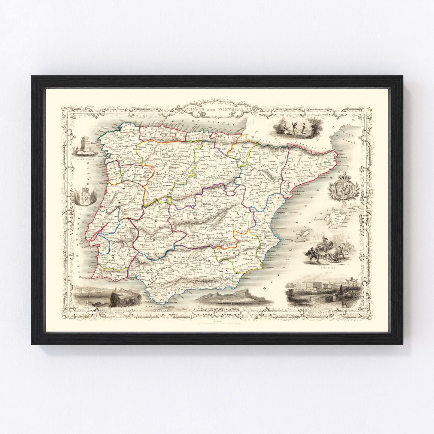 Vintage map of Portugal and Spain, 1851