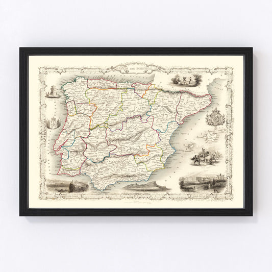 Vintage map of Portugal and Spain, 1851