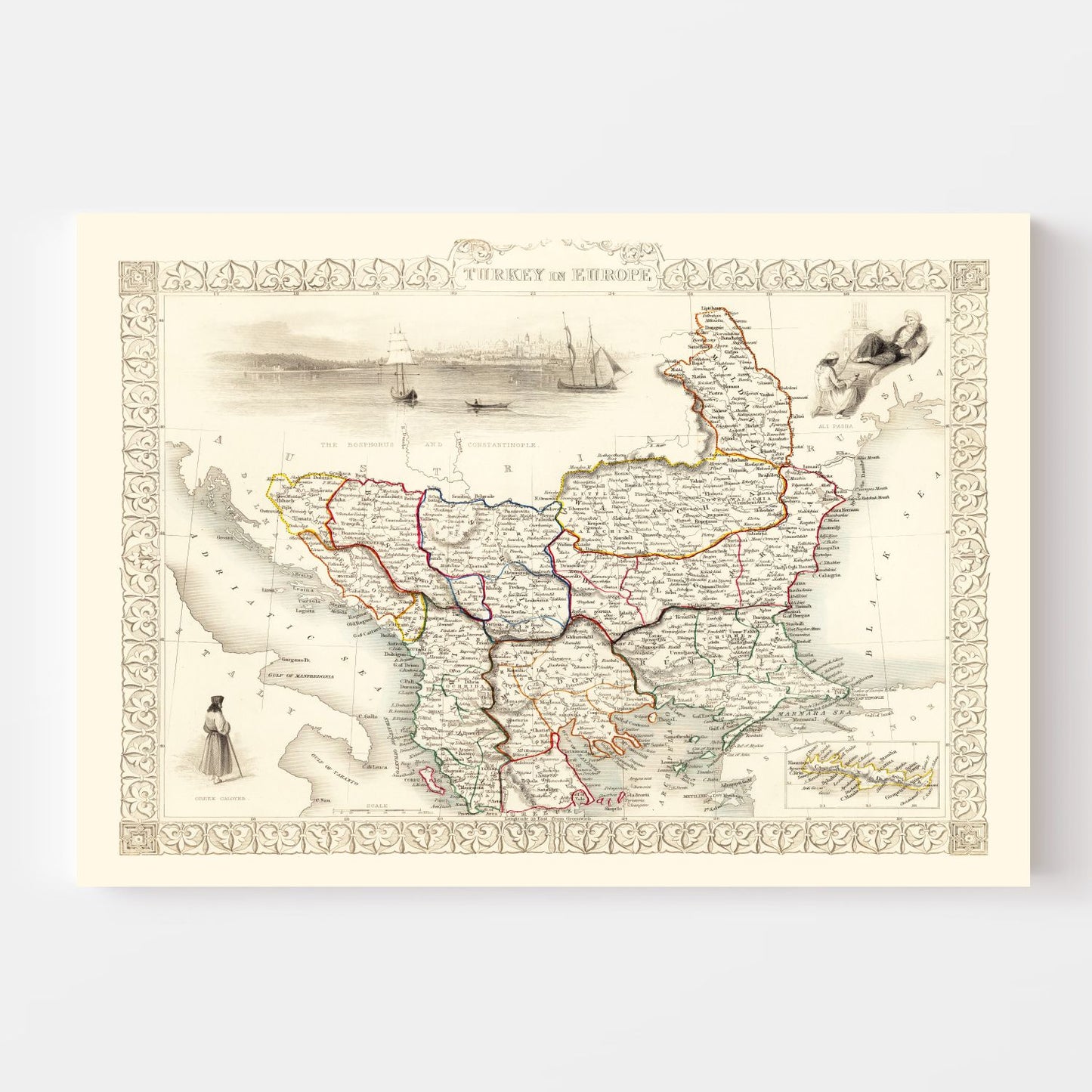 Vintage Map of Turkey in Europe, 1851