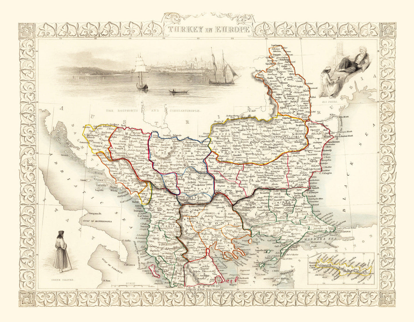 Vintage Map of Turkey in Europe, 1851