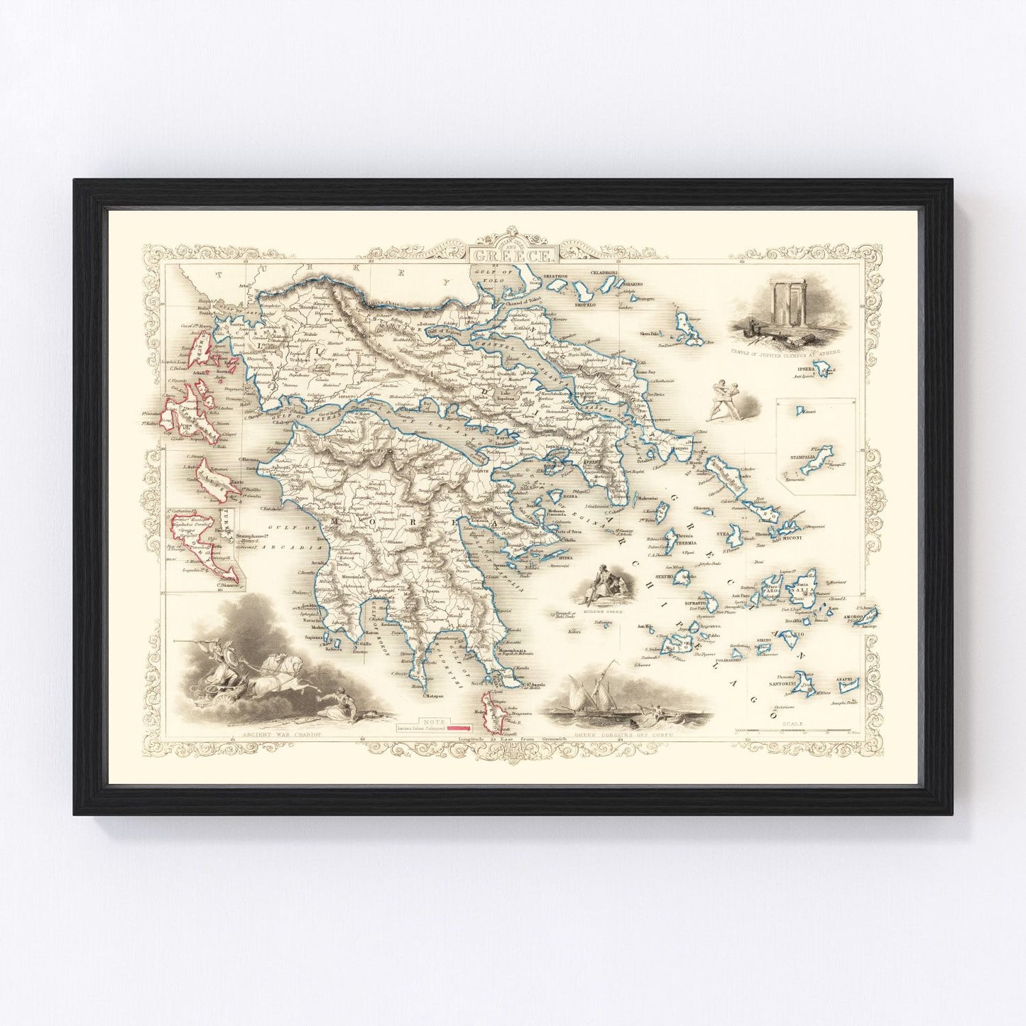 vintage map of Greece, 1851