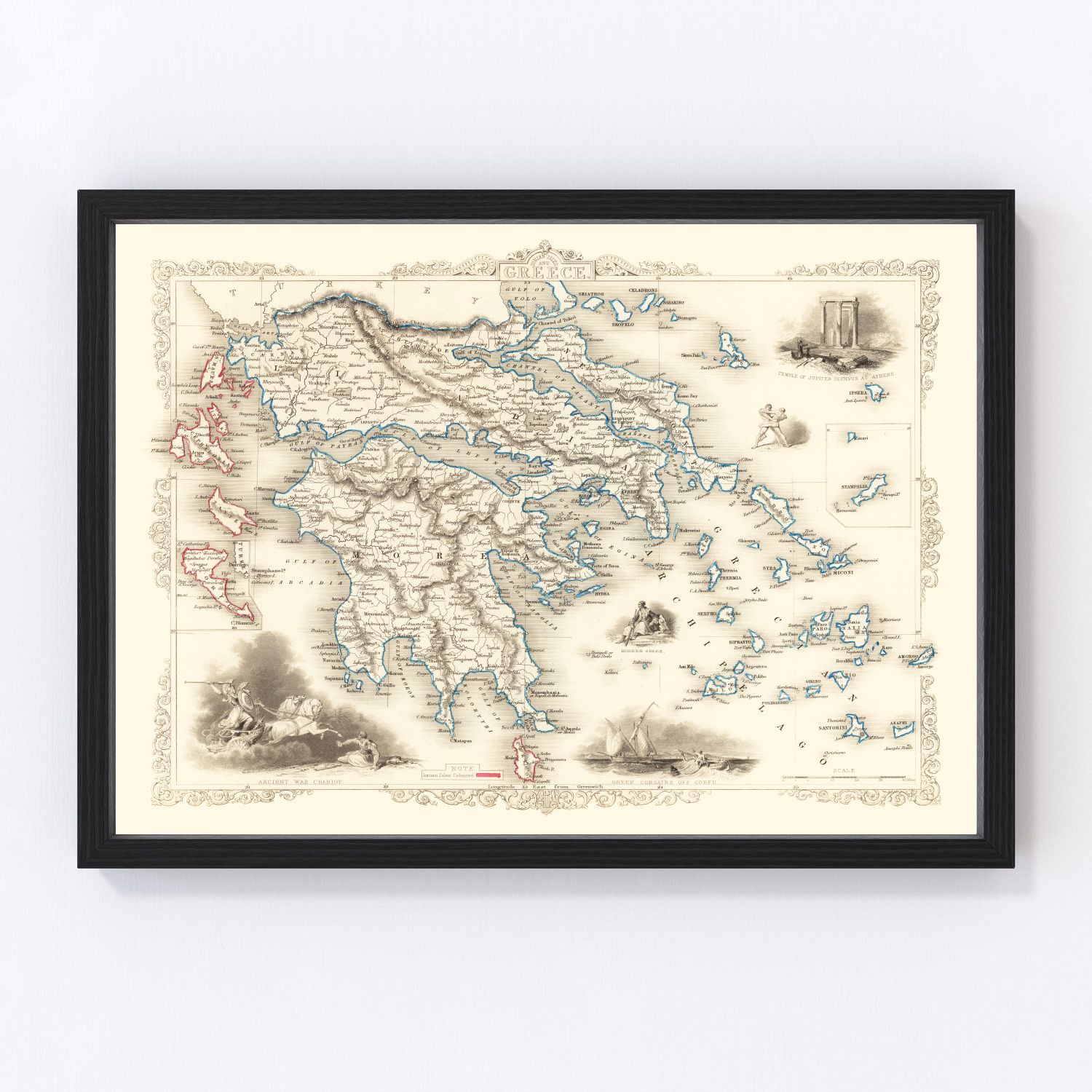 vintage map of Greece, 1851