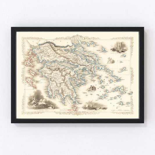 vintage map of Greece, 1851