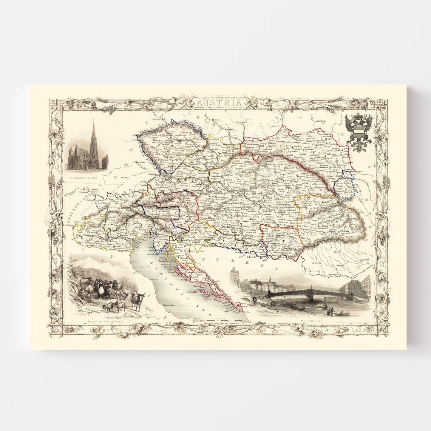 Vintage Map of Austria, 1851