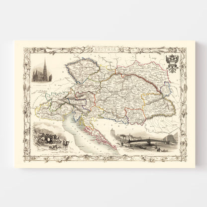 Vintage Map of Austria, 1851
