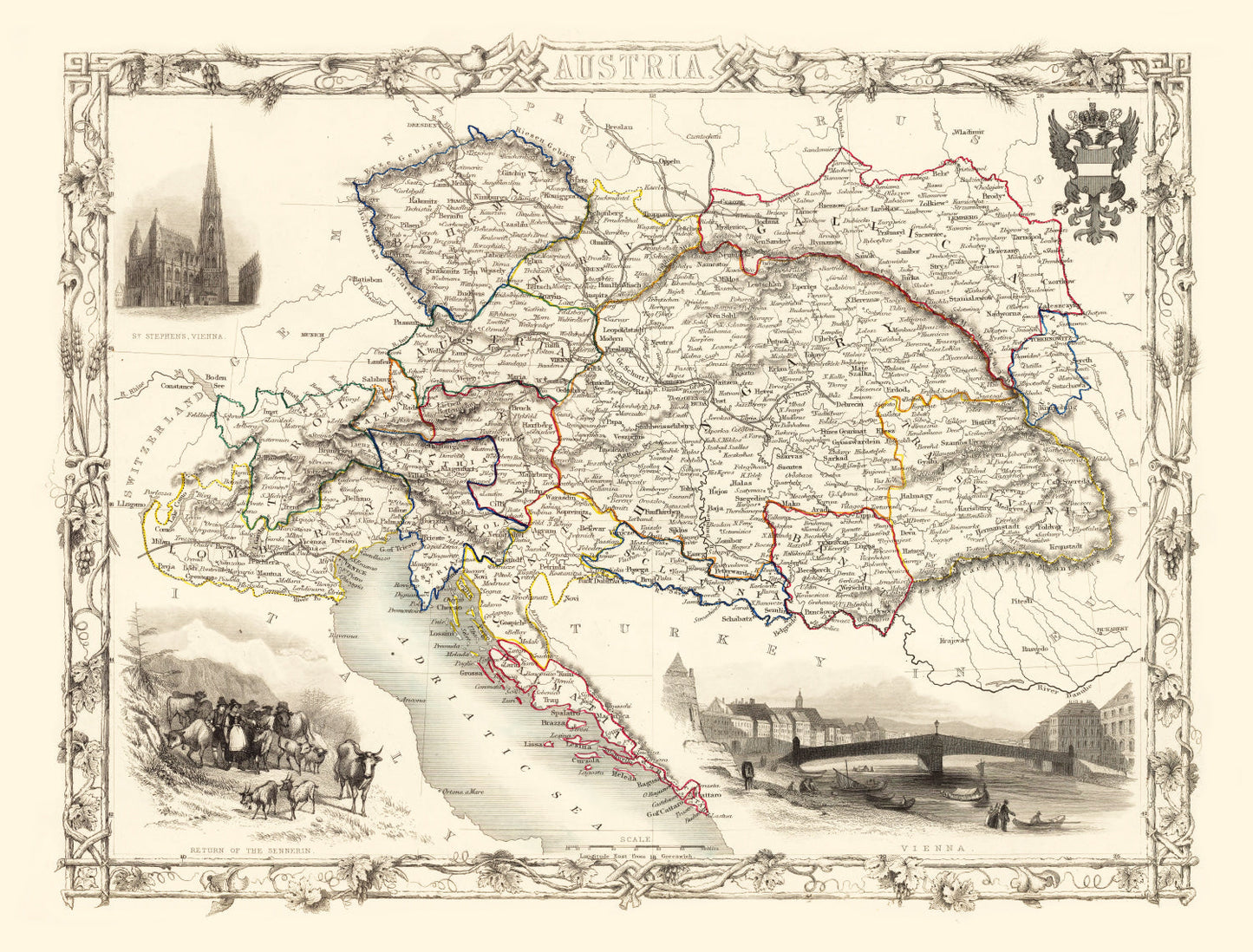 Vintage Map of Austria, 1851