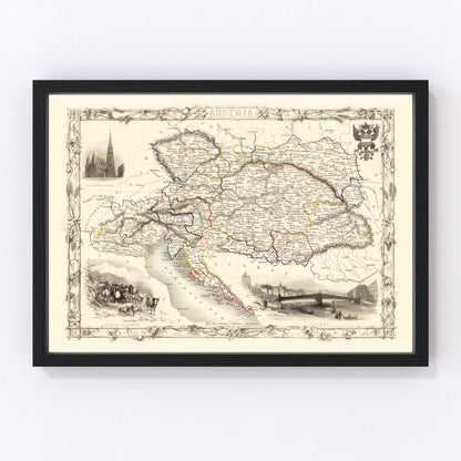 Vintage map of Austria, post-1848 revolution empire, 1851