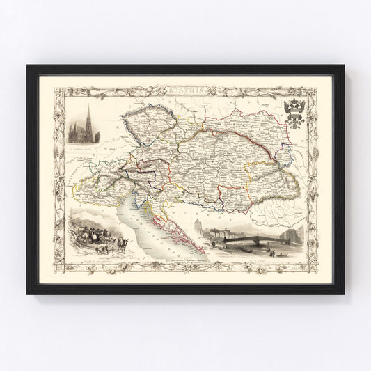 Vintage map of Austria, post-1848 revolution empire, 1851