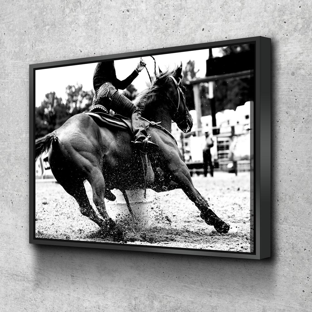 Barrel Racing Girl cowgirl canvas wall art in a western-style living room