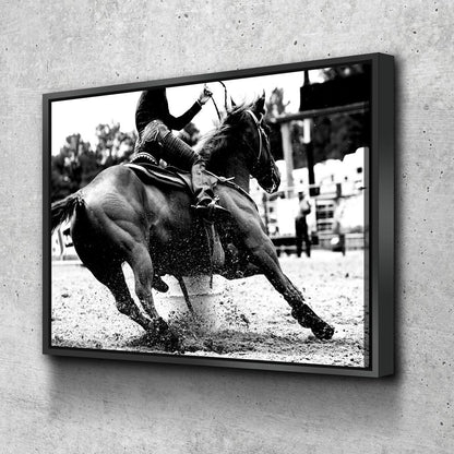 Barrel Racing Girl cowgirl canvas wall art in a western-style living room