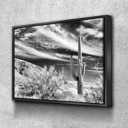 Saguaro Cactus black and white desert canvas wall art