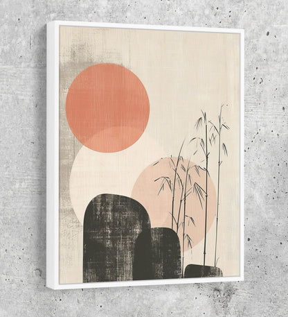 Japandi Red Sun Bamboo Textured Canvas Art