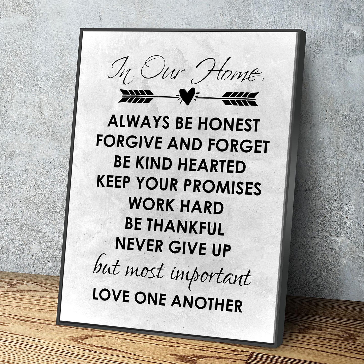 In Our Home family values canvas wall art for living room