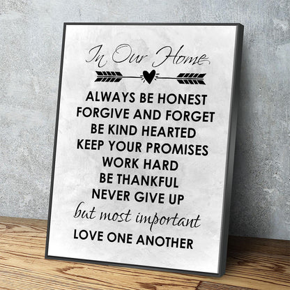 In Our Home family values canvas wall art for living room