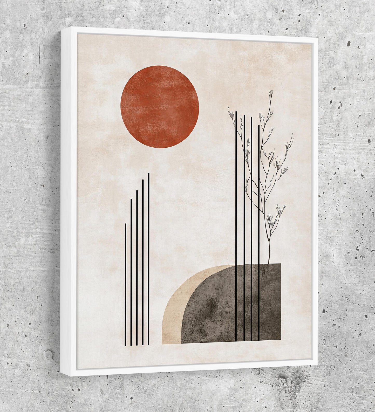 Japandi Red Sun In Woods Zen Canvas Wall Art