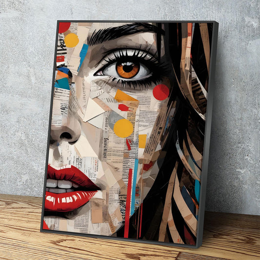 Newspaper Pop Art Girl retro canvas wall art in a colorful living room
