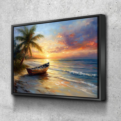 Tropical Beach Sunset coastal canvas wall art