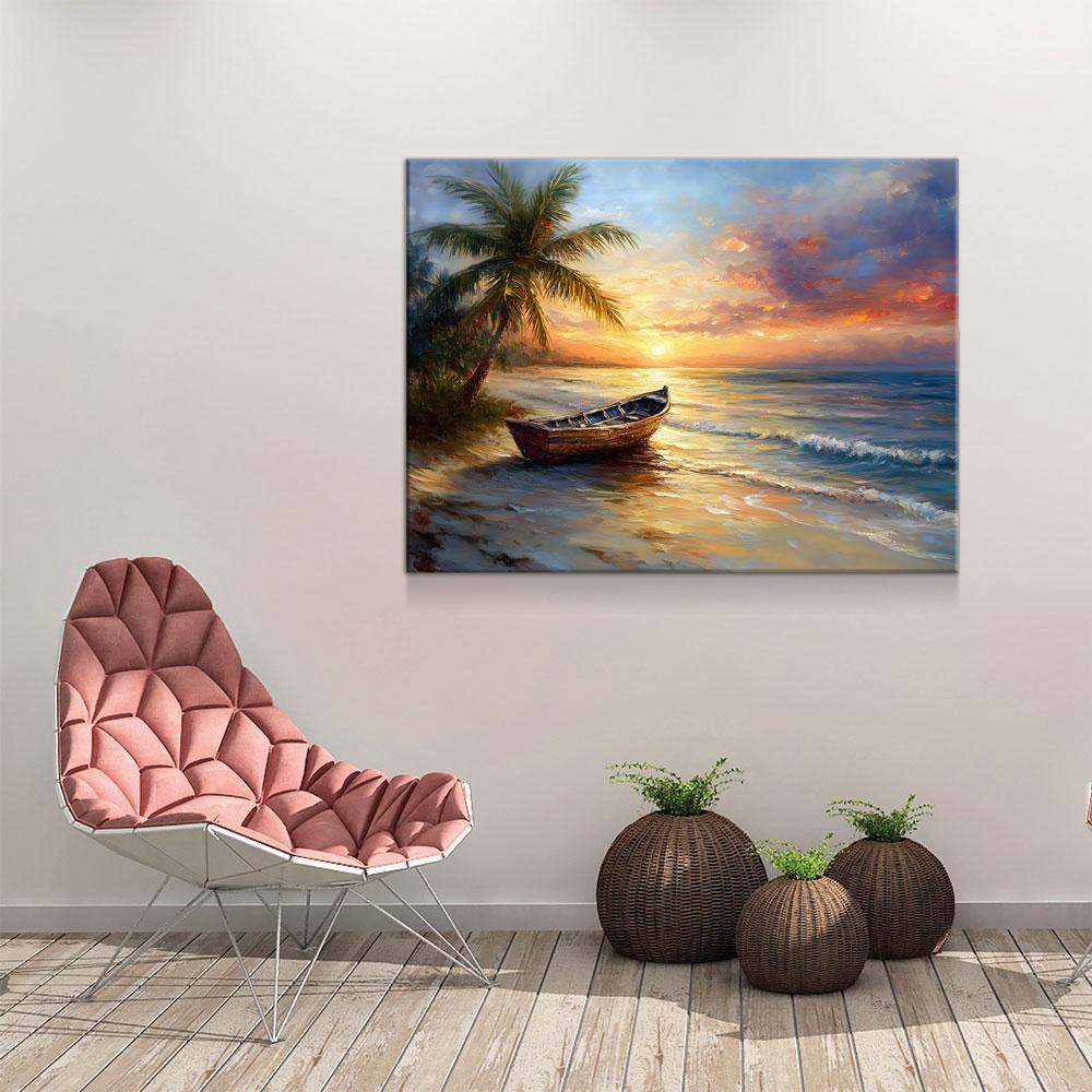 Tropical Beach Sunset Canvas Wall Art