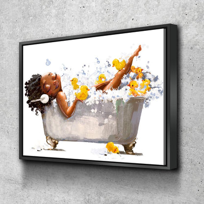 African Woman In Tub Canvas Wall Art, Bathroom Decor