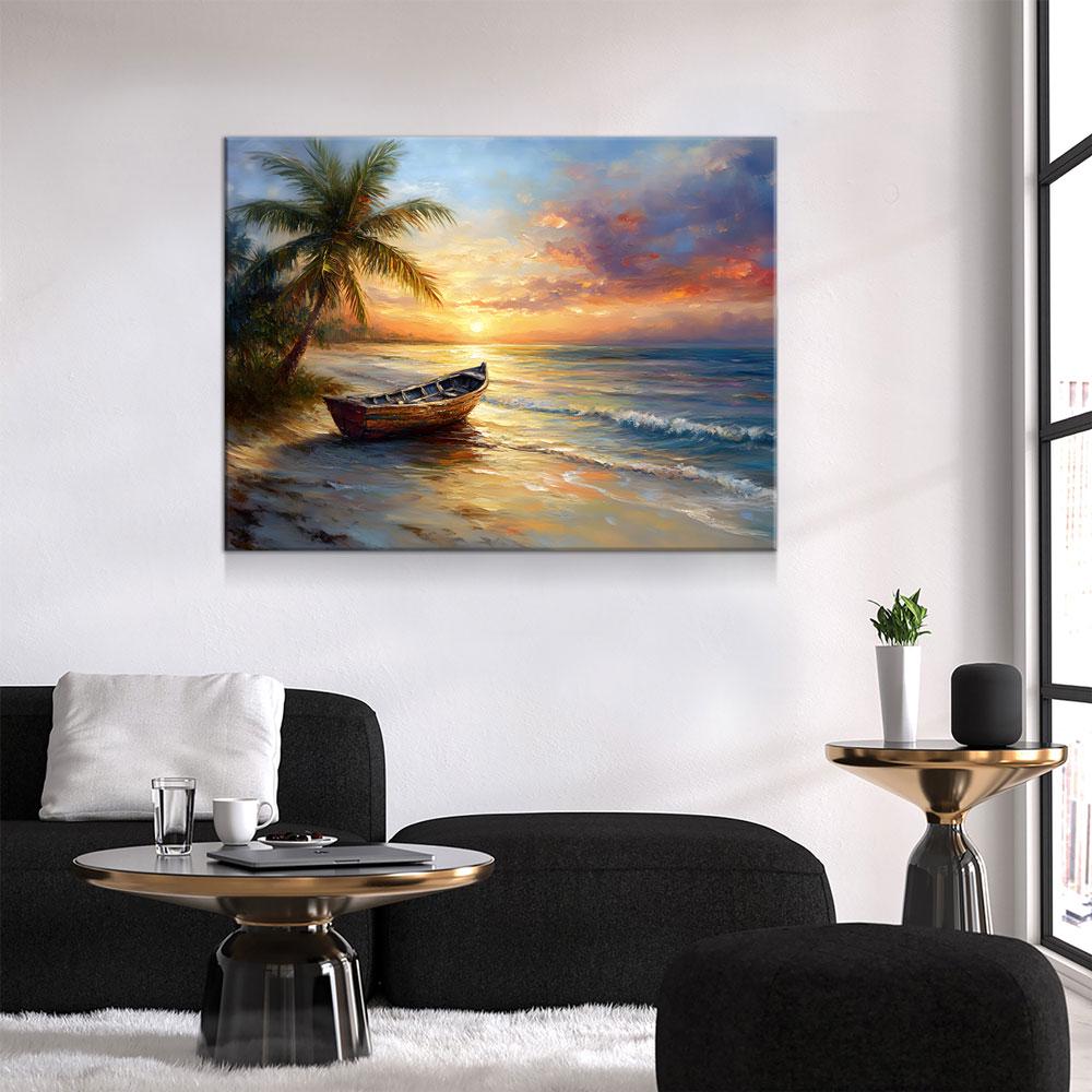 Tropical Beach Sunset Canvas Wall Art
