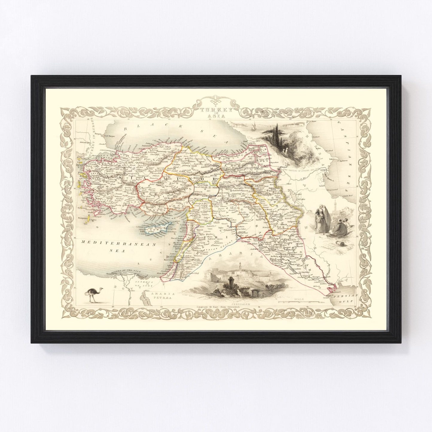 vintage map of Turkey in Asia, 1851