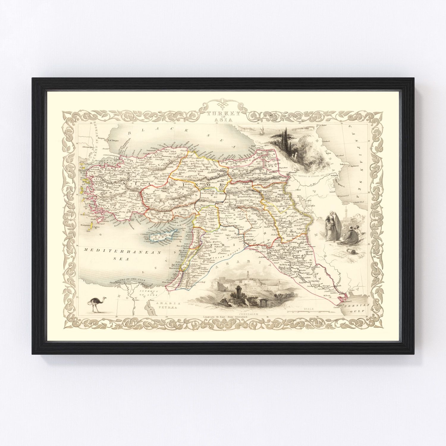 vintage map of Turkey in Asia, 1851