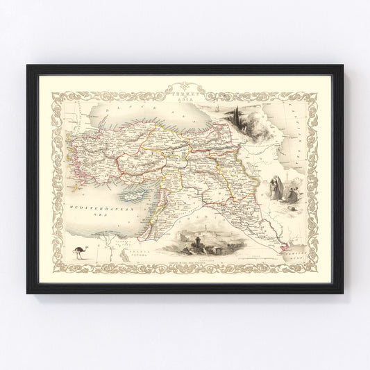 vintage map of Turkey in Asia, 1851