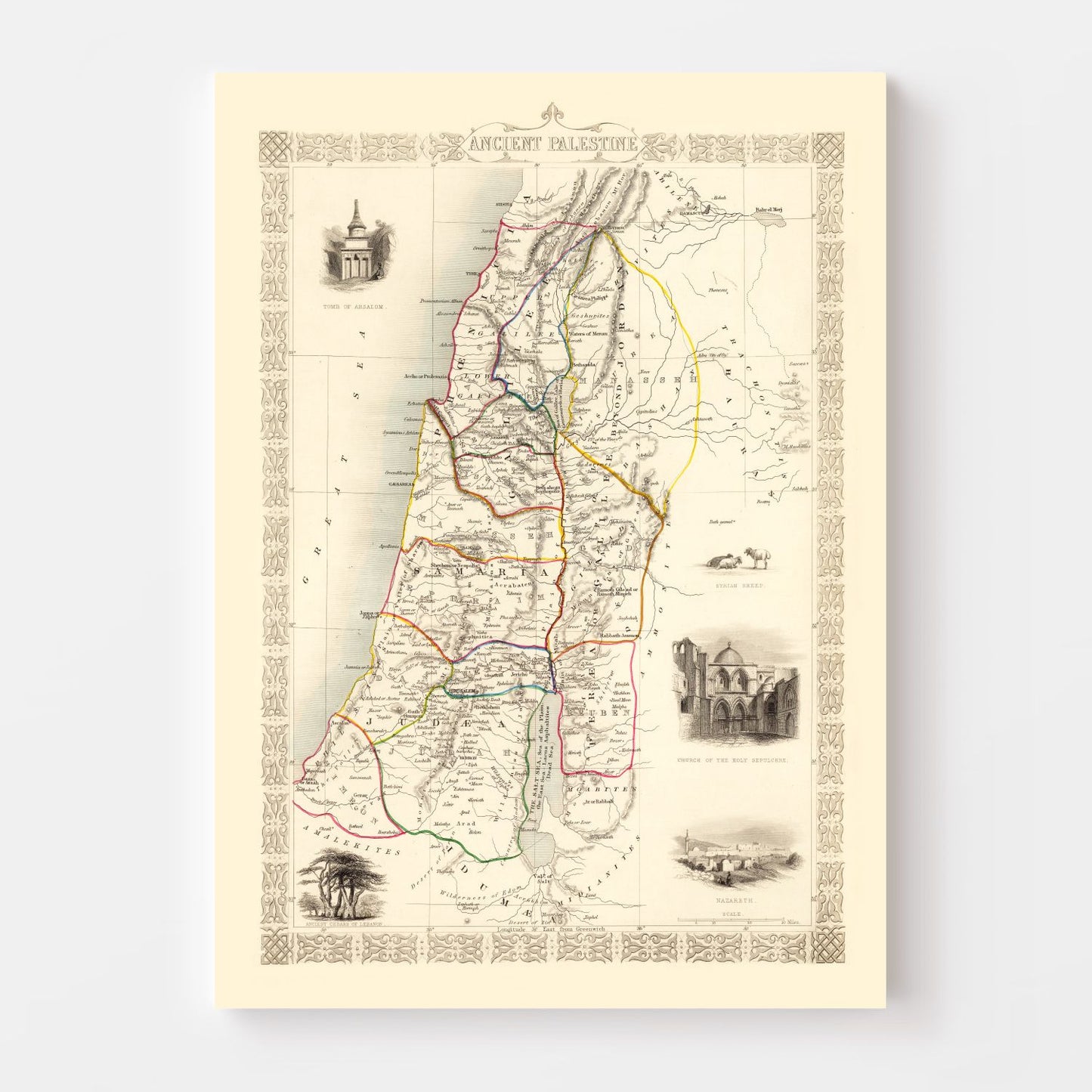 Vintage Map of Ancient Palestine, 1851
