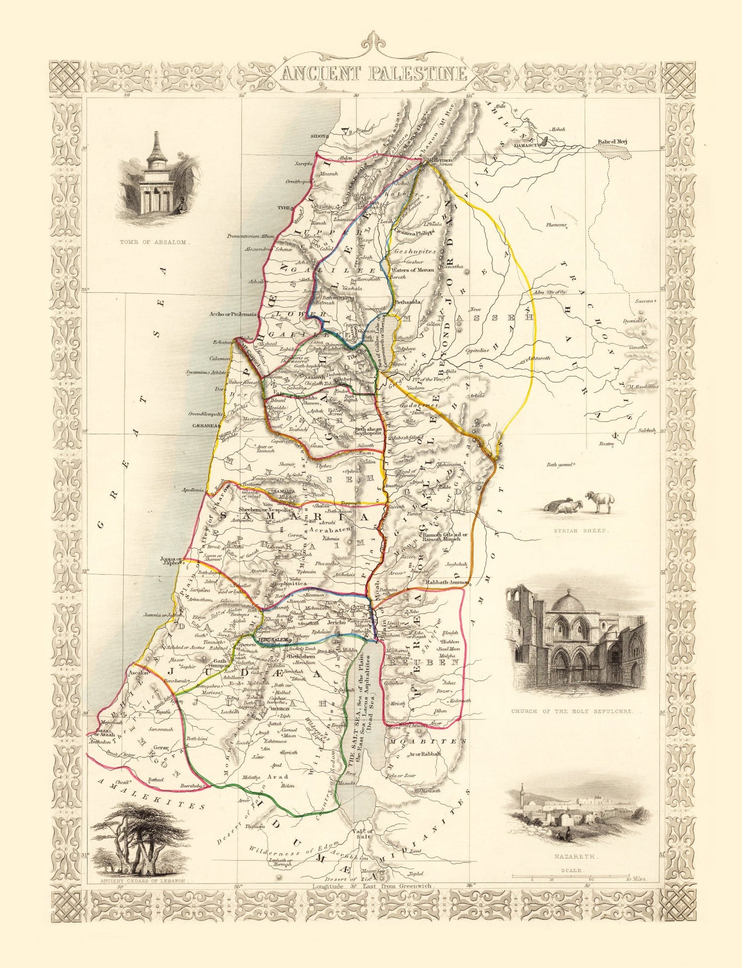 Vintage Map of Ancient Palestine, 1851