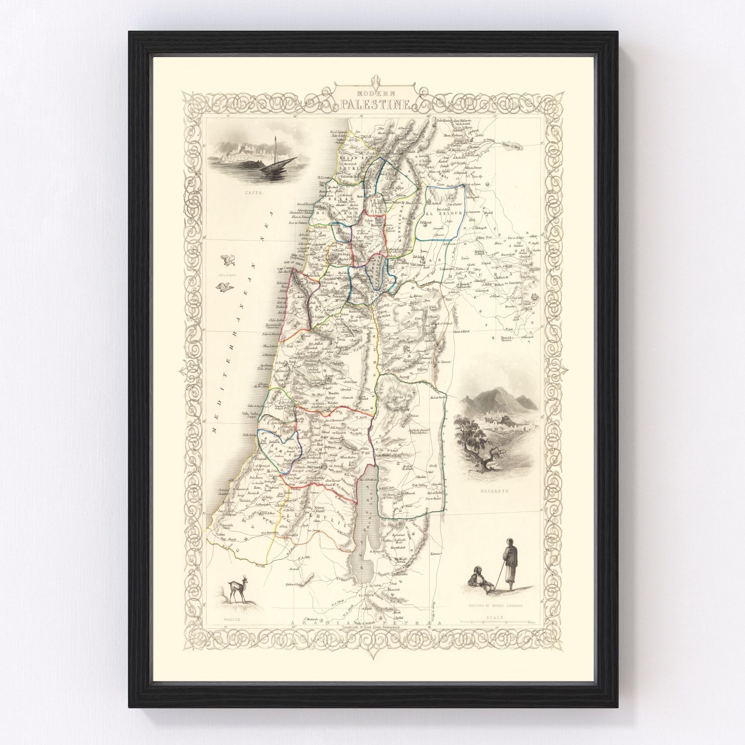 Vintage map of modern Palestine, 1851