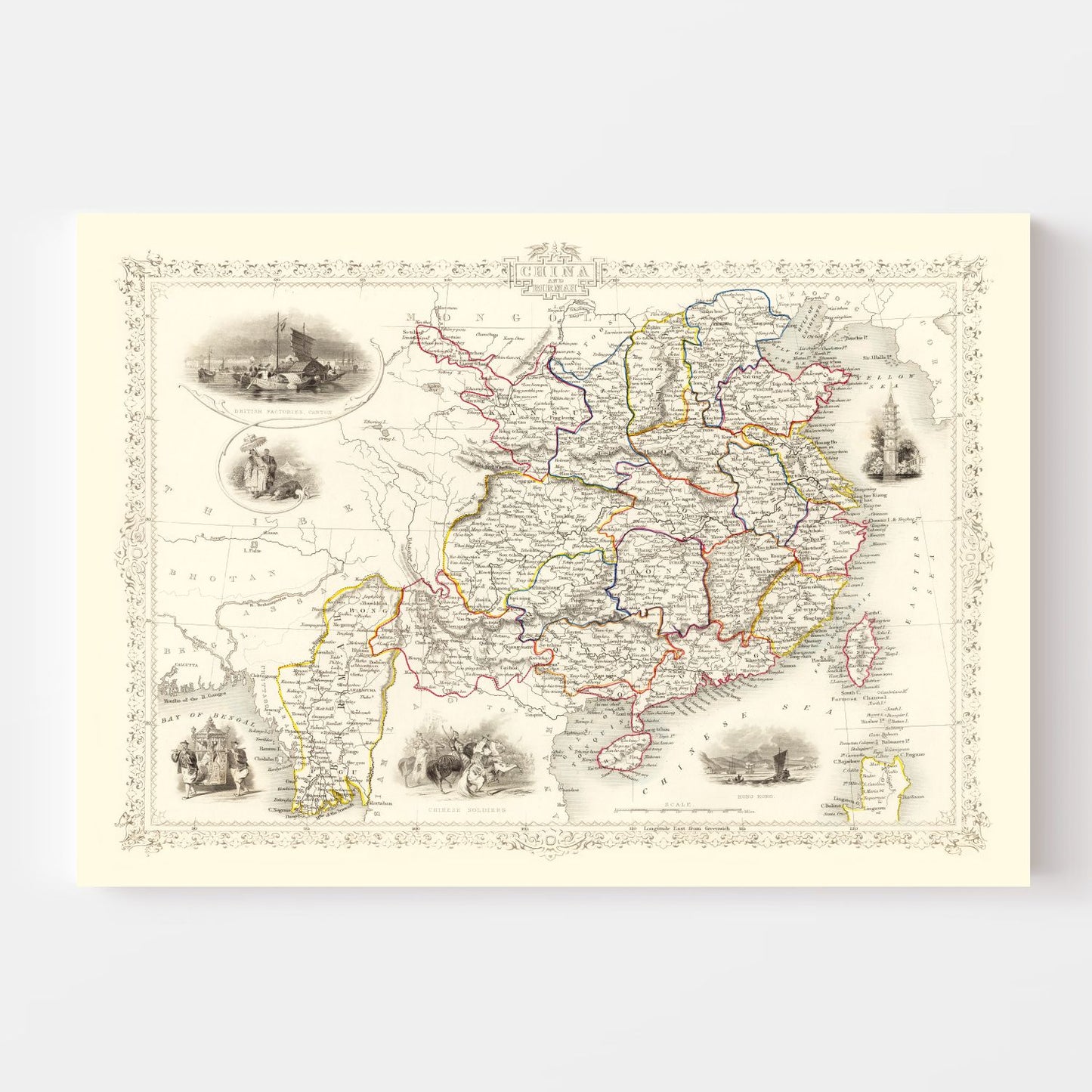 Vintage Map of China and Burma, 1851