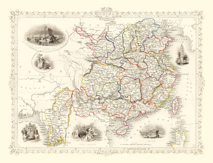 Vintage Map of China and Burma, 1851