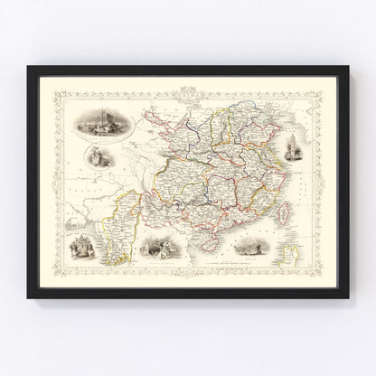 Vintage map of China and Burma, 1851, historical cartography