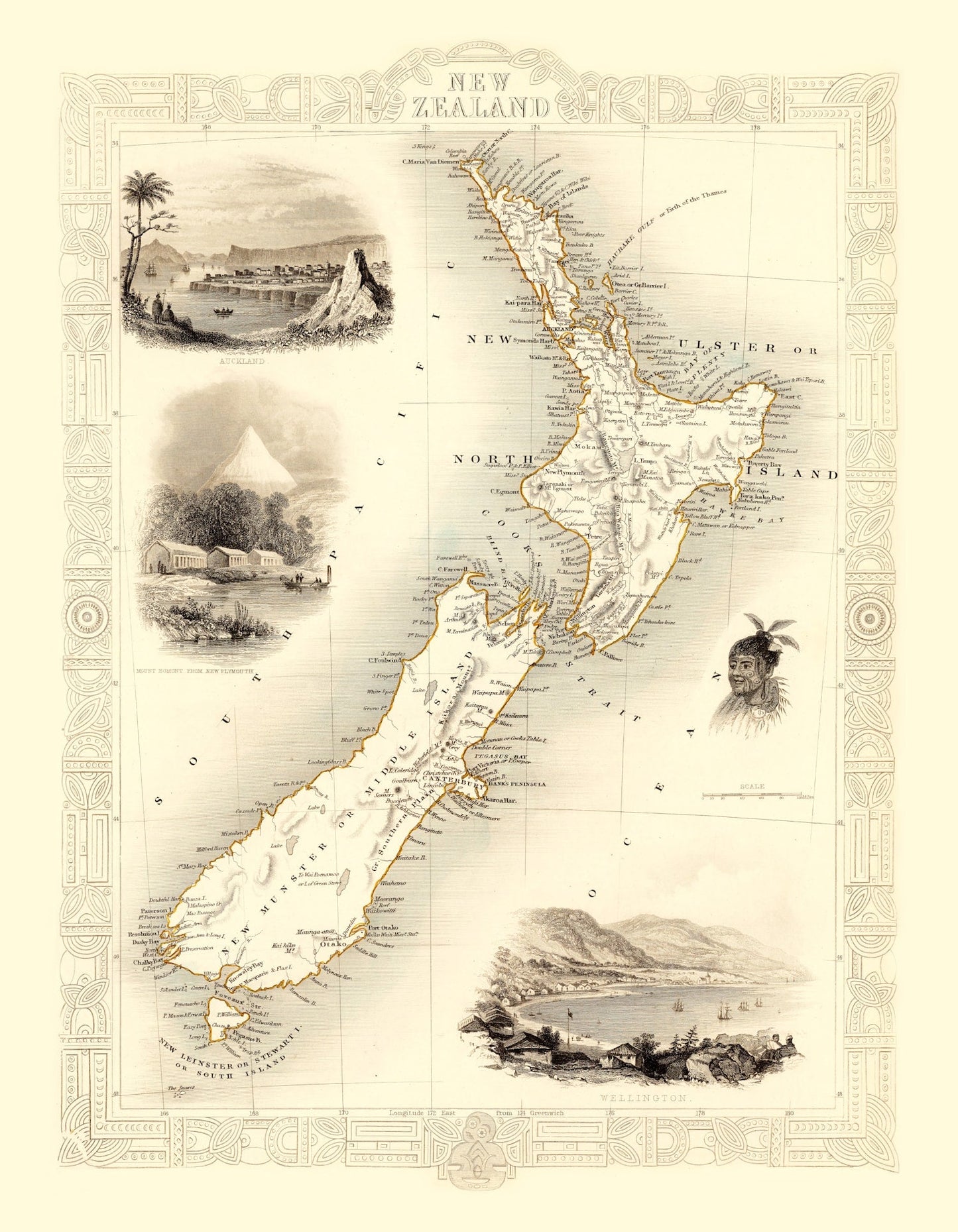 Vintage Map of New Zealand, 1851