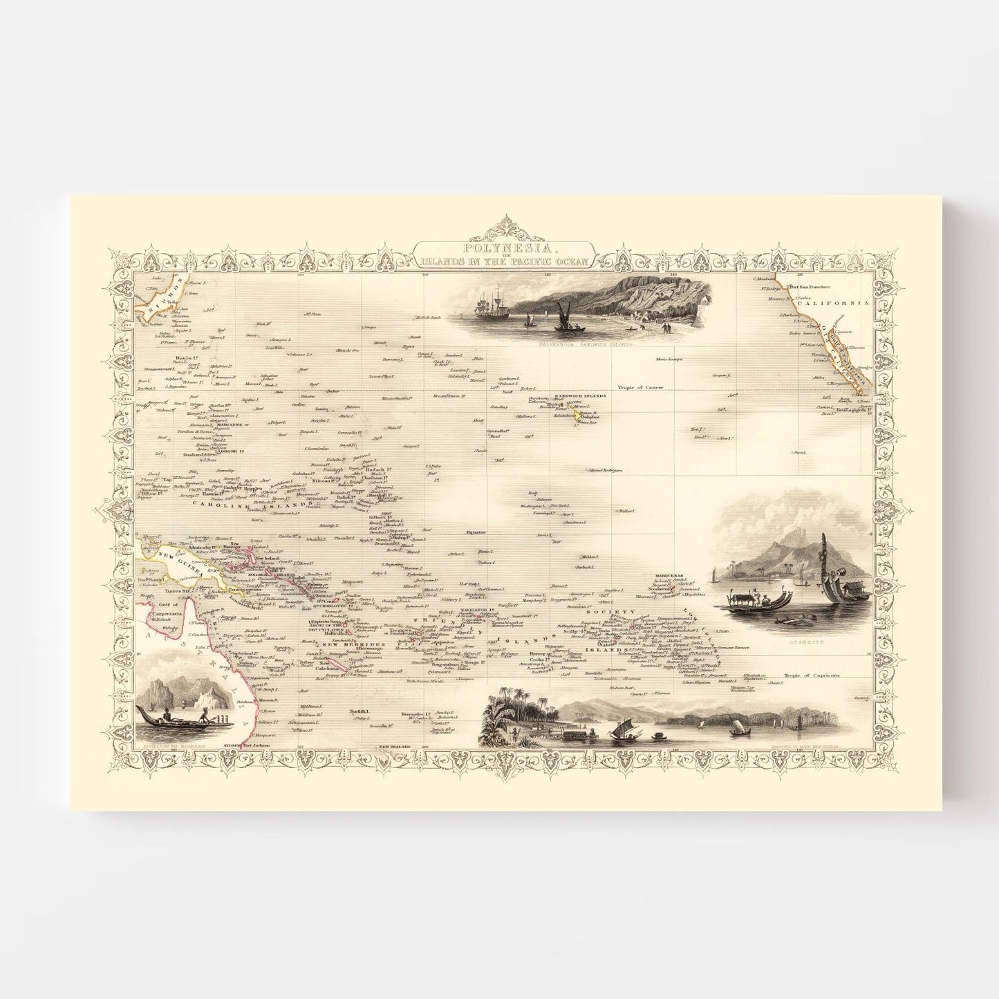 Vintage Map of Polynesia & Pacific Islands, 1851