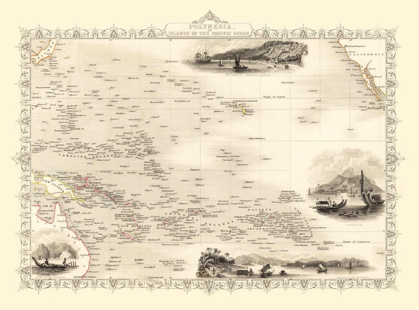 Vintage Map of Polynesia & Pacific Islands, 1851