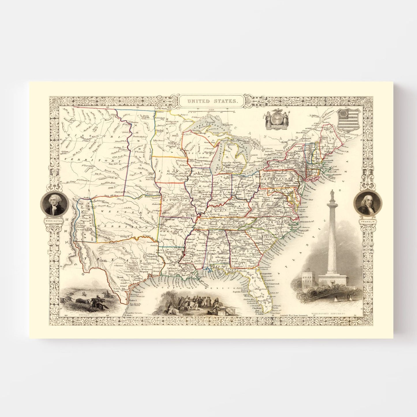 Vintage Map of the United States, 1851
