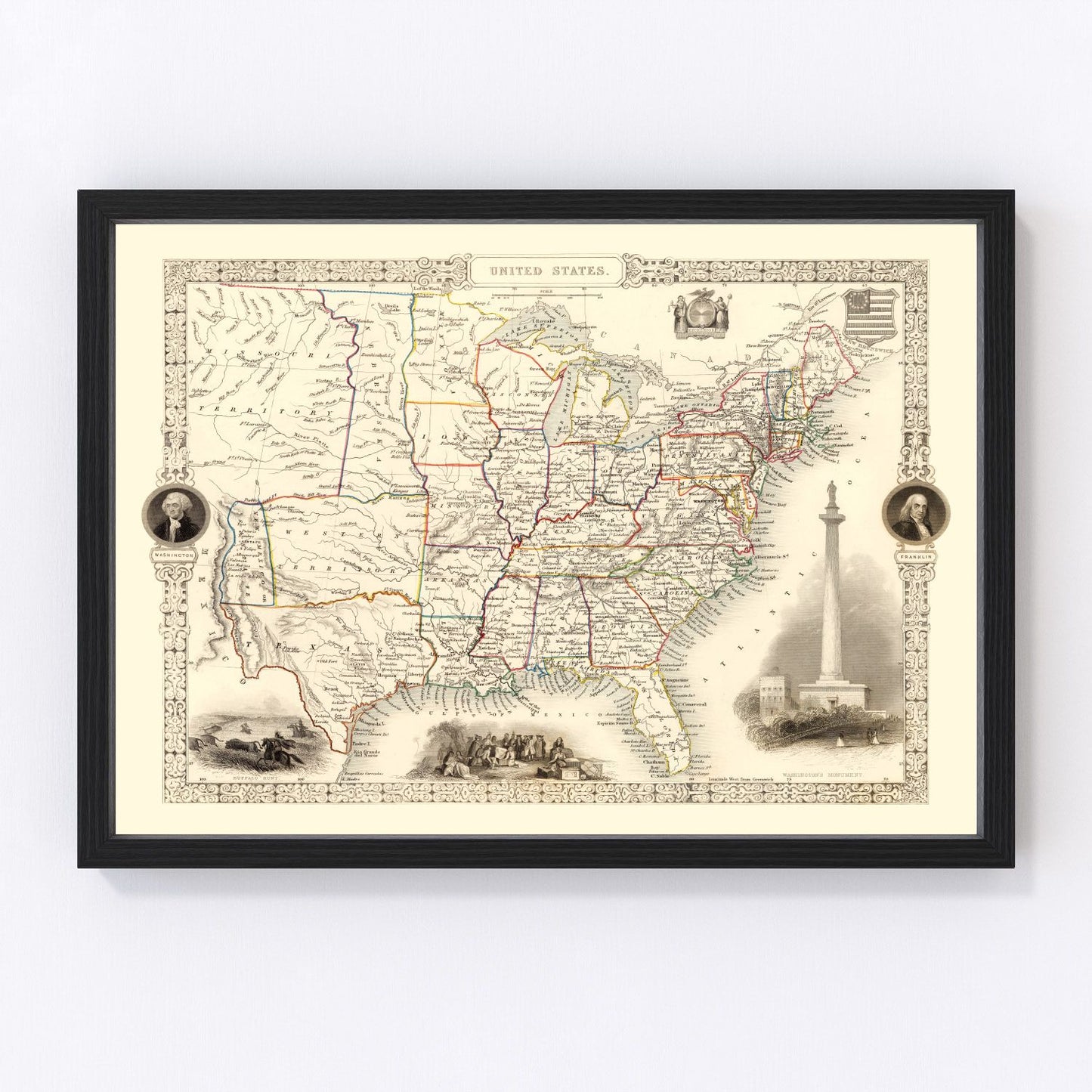 vintage map of the United States, 1851