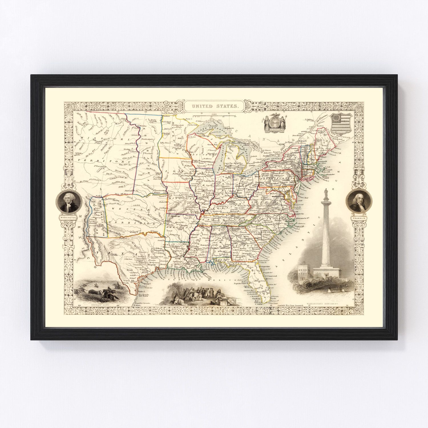 vintage map of the United States, 1851