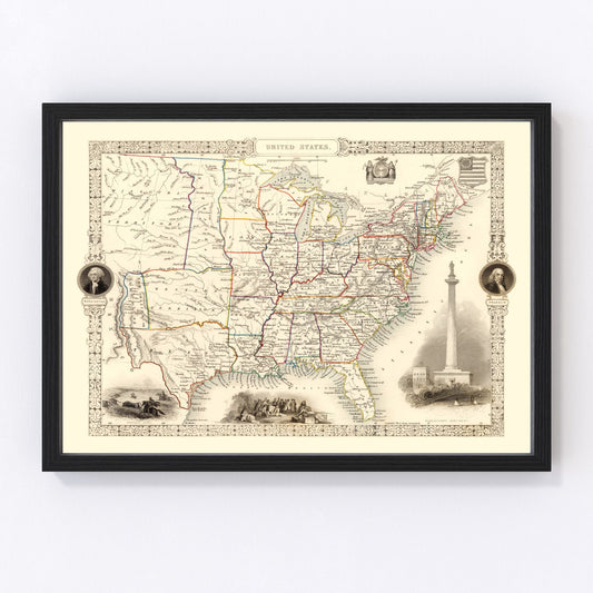 vintage map of the United States, 1851